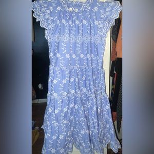 Sail to Sable Ruffle Neck Dress, NWT Hydrangea/White Eyelet Dress, Size Small